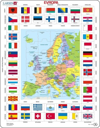 Puzzle Mapa Evropy + vlajky 70 dílků