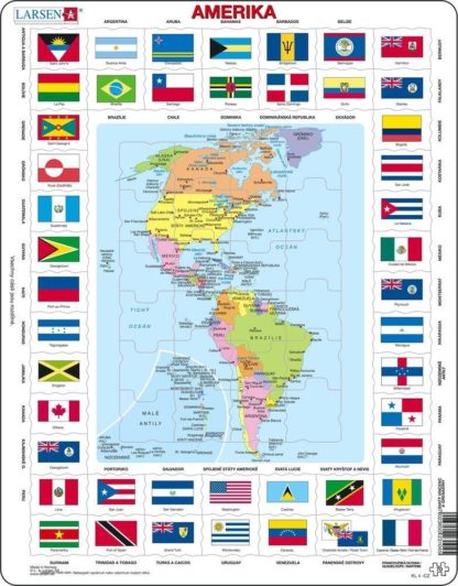 Puzzle Mapa Ameriky + vlajky 70 dílků